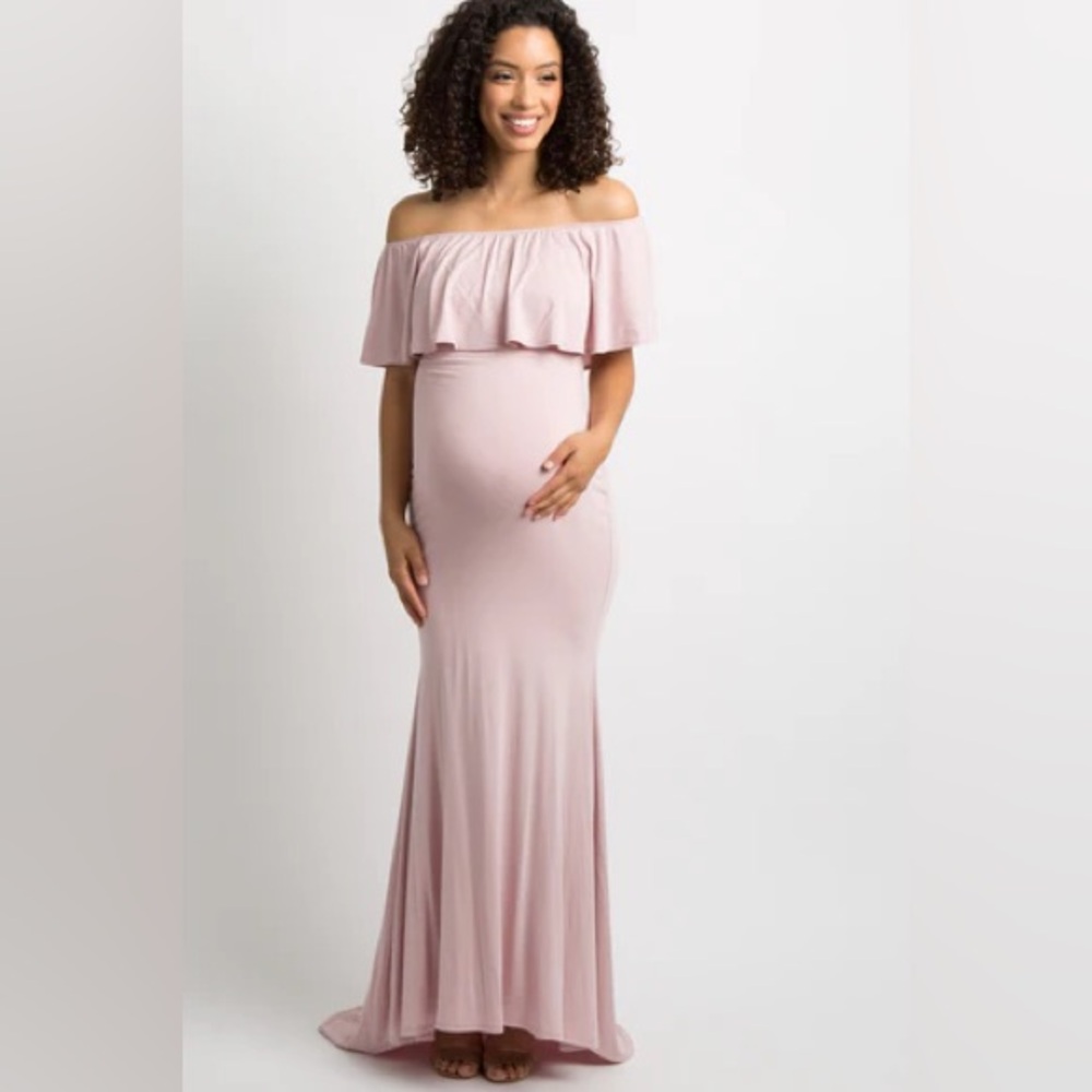 Pinkblush Light Pink Ruffle Off Shoulder Mermaid Maternity Photoshoot Dress
